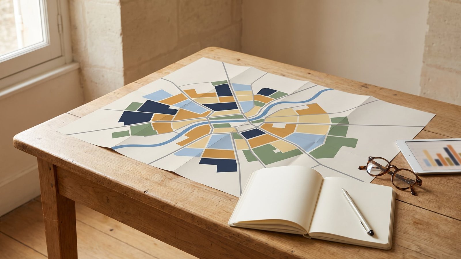 Carte urbaine et documents d’urbanisme étudiés lors de l’analyse d’une commune