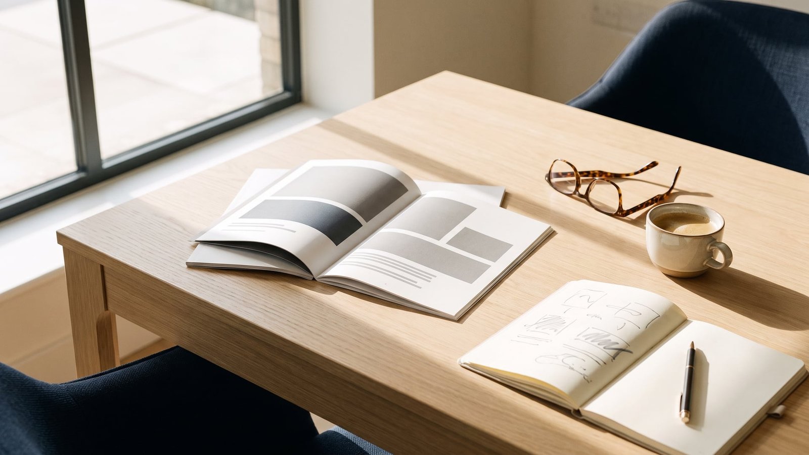Documents d’un projet immobilier neuf en cours d’analyse dans un bureau lumineux