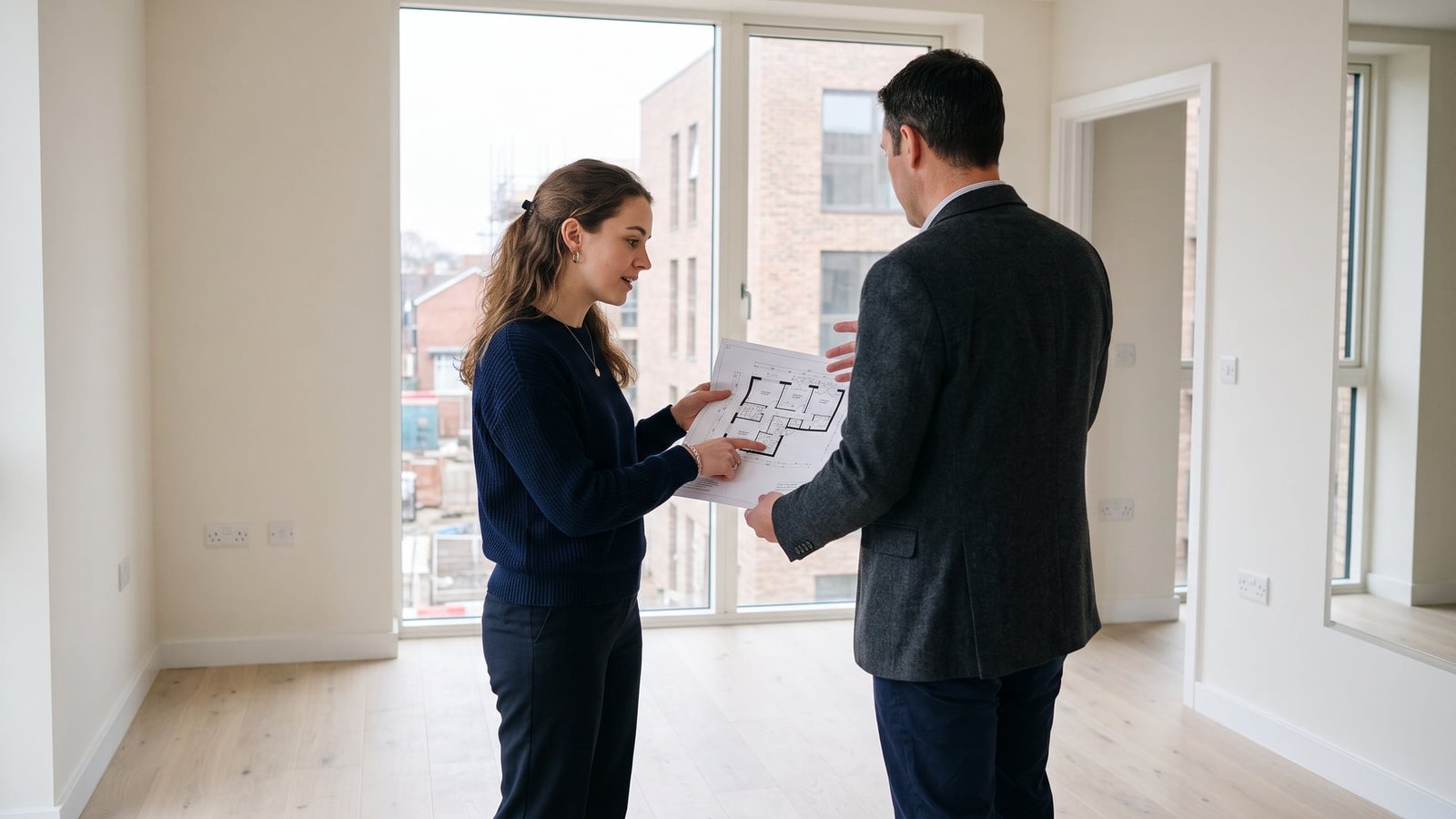 Jeune couple découvrant un logement neuf